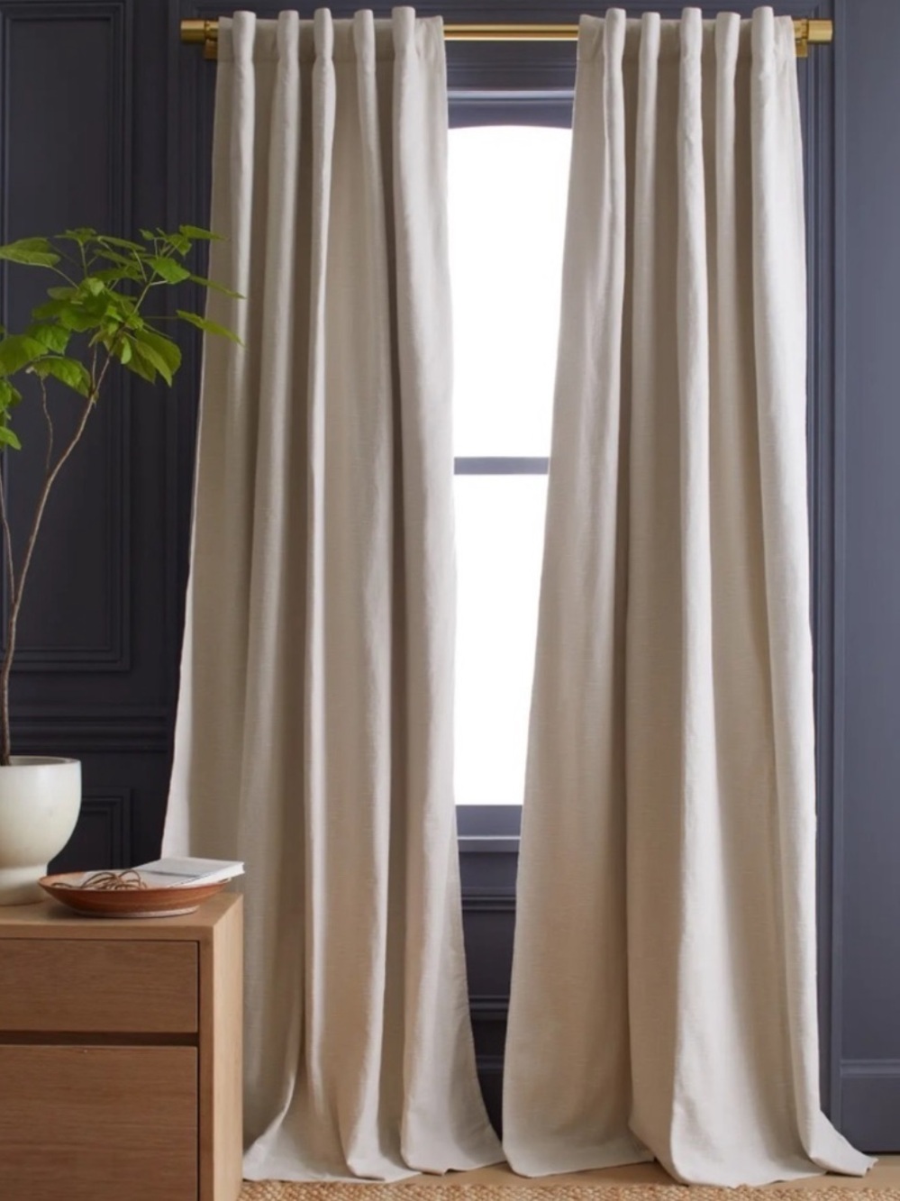 QUINCE Set Of 2 48x84 Cotton Slub Room Darkening Curtains Natural 1138